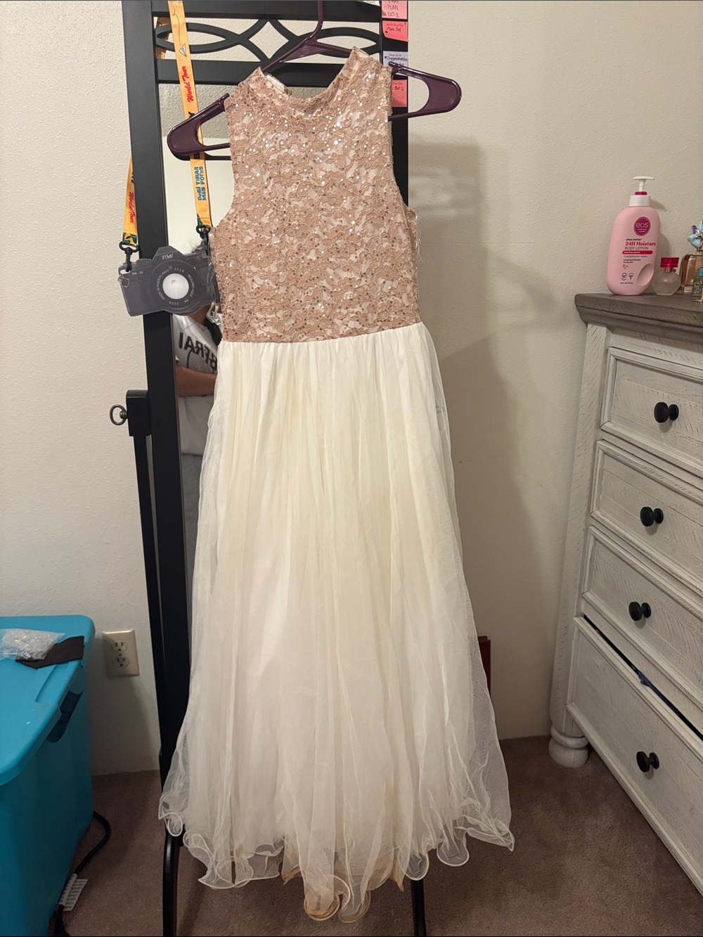 Speechless Rose Gold Sequin Bodice Ivory Tulle Formal Dress